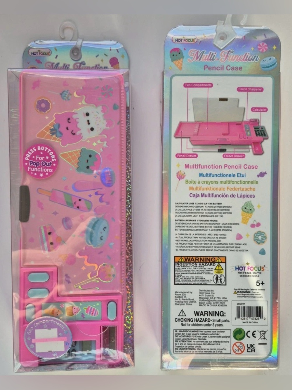 Pink Multifunction Kids Pencil Case